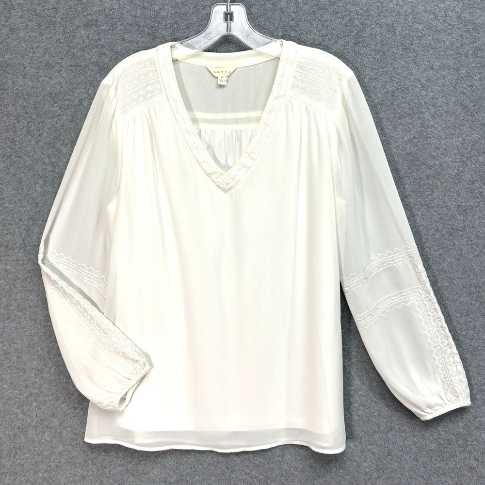 Adiva Pullover Top Womens Ivory Sz M Tonal Embroidery Lined Angelcore Soft Girl